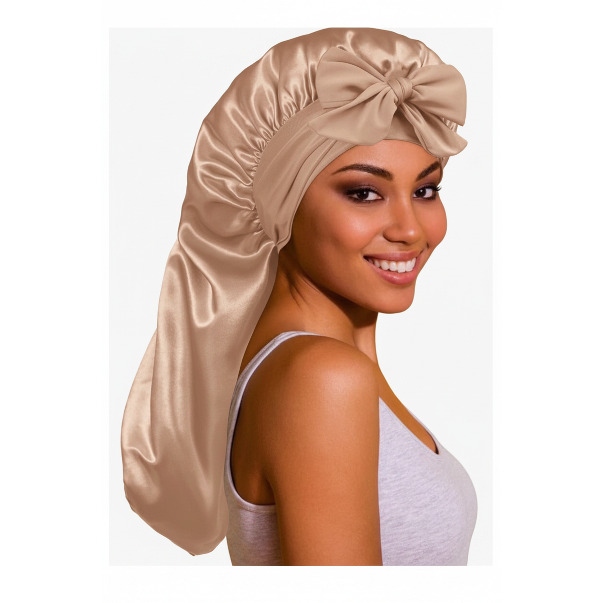 Long Satin Bonnet with Bow Detail