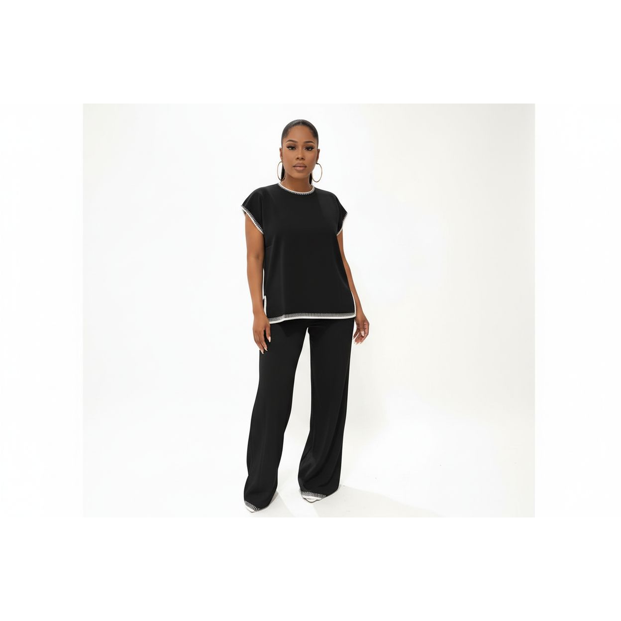 Ladies Short-Sleeved Top & Wide-Leg Pants