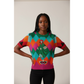 Short Sleeve Multicolor Harlequin Print Knit Top