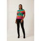 Short Sleeve Multicolor Harlequin Print Knit Top