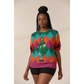 Short Sleeve Multicolor Harlequin Print Knit Top