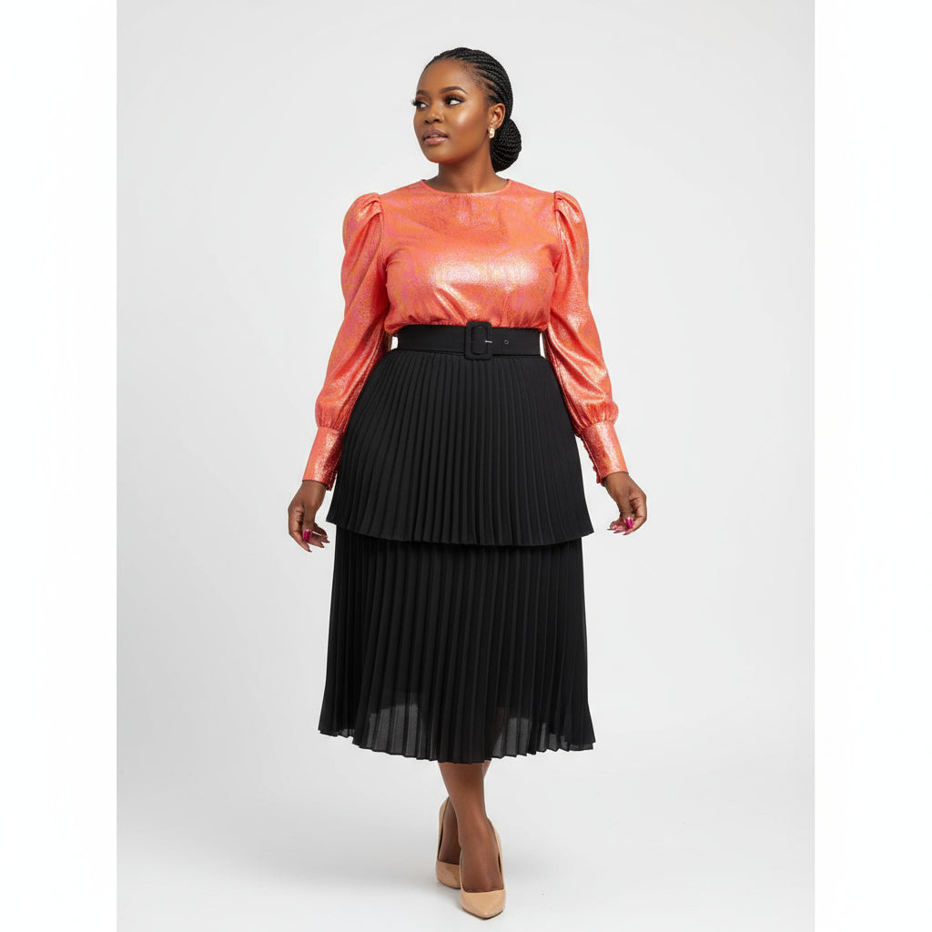 Vintage Pleated Patchwork Skirt