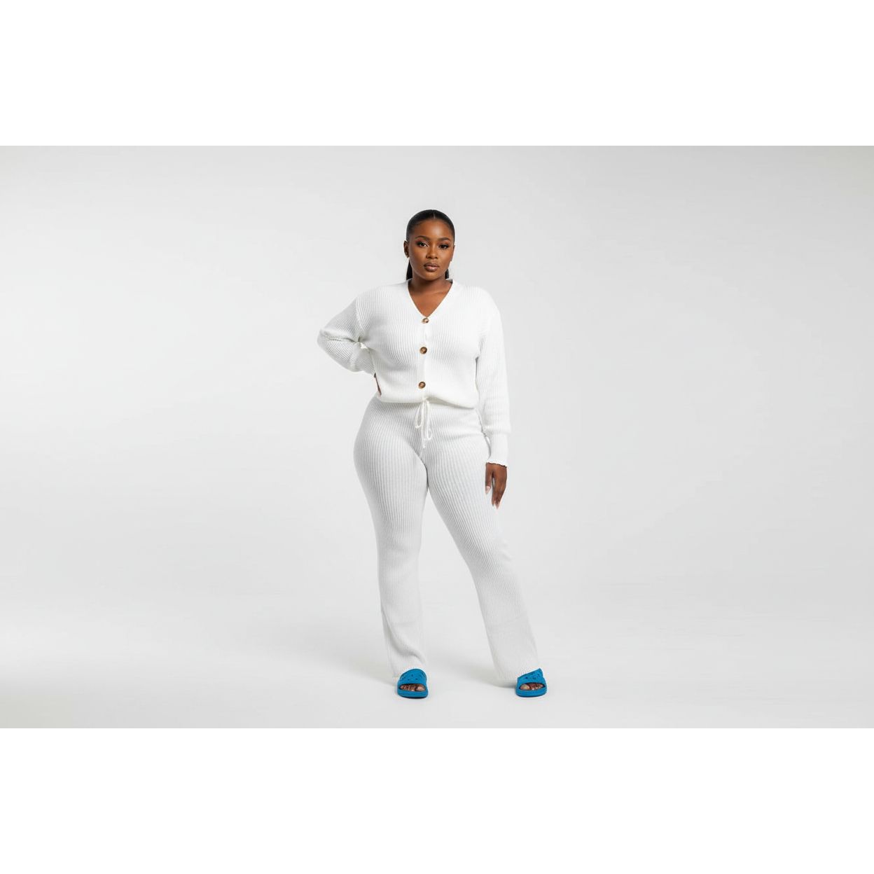 Knitted Button Cardigan & Wide-Leg Pant Set