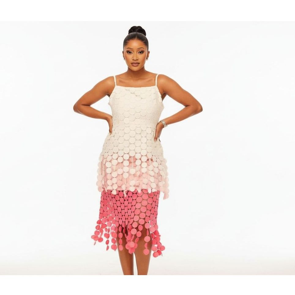 Tier-Cut Disc Pattern Maxi Dress