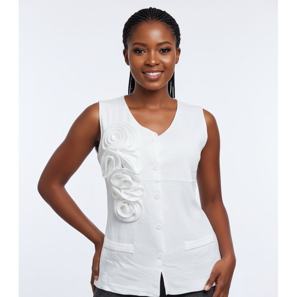 Sleeveless Floral-Accented Knitted Top