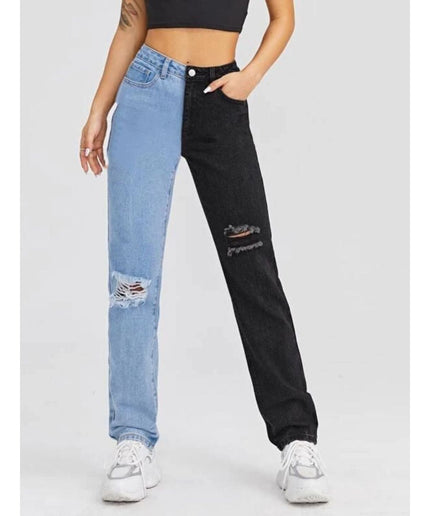 Denim Ripped Half Color Jean