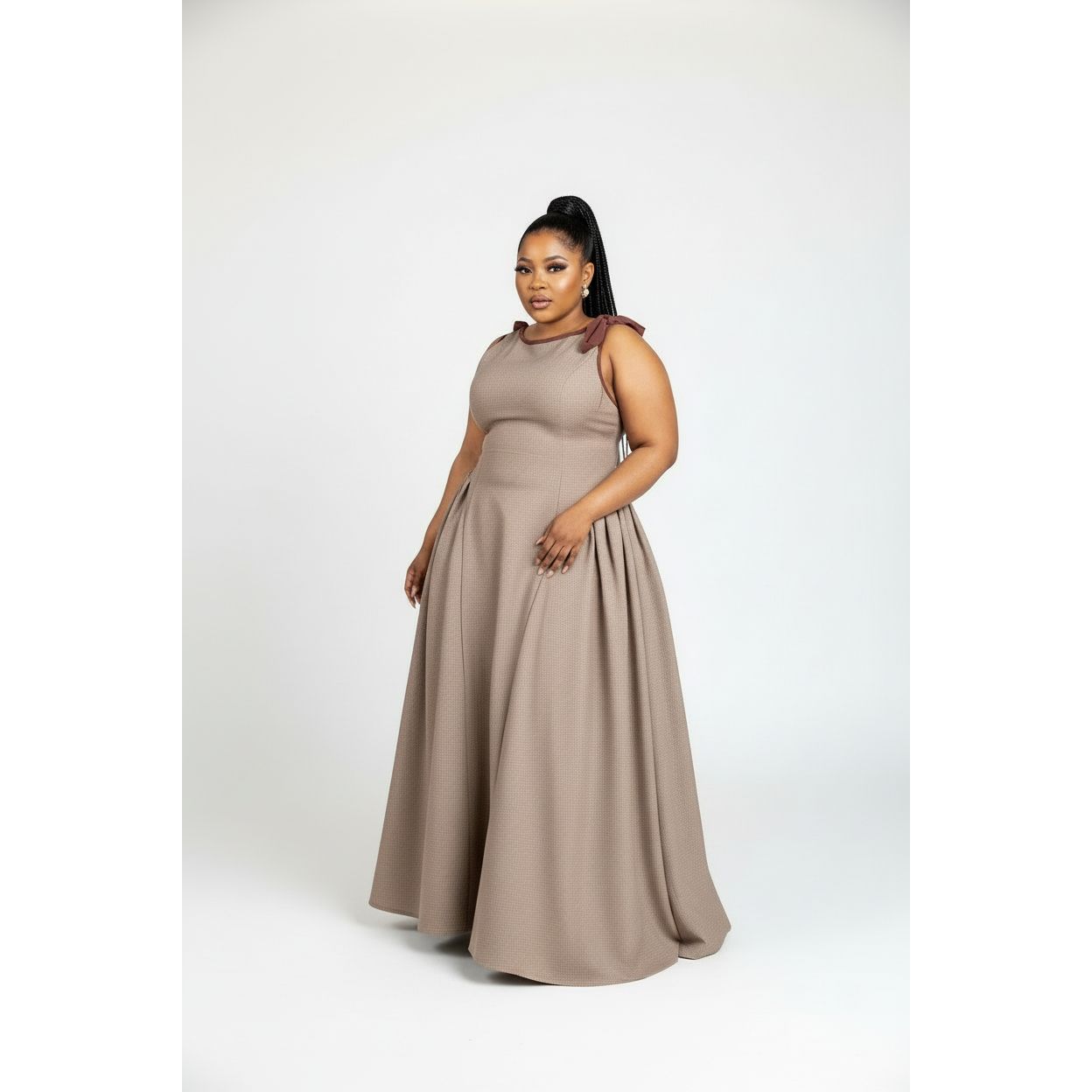 Retro Houndstooth Contrast Tie Bowknot Waist Slim Fit Suspender Skater Dress