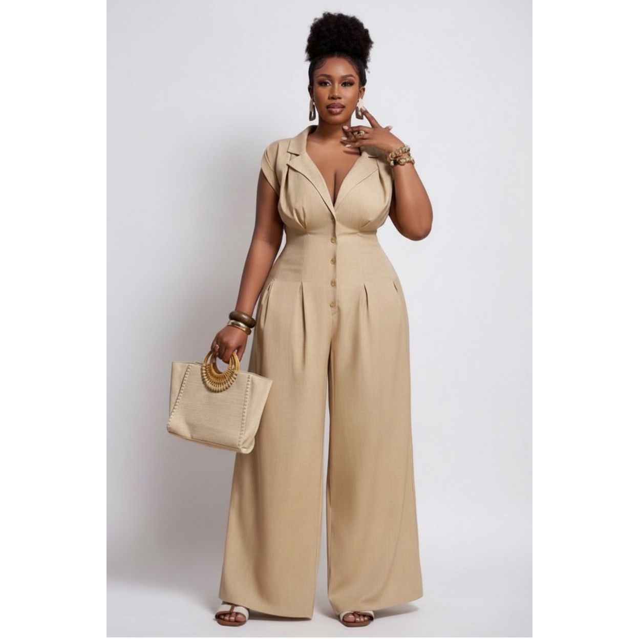 Short Cap Sleeves Wide-Leg Jumpsuit