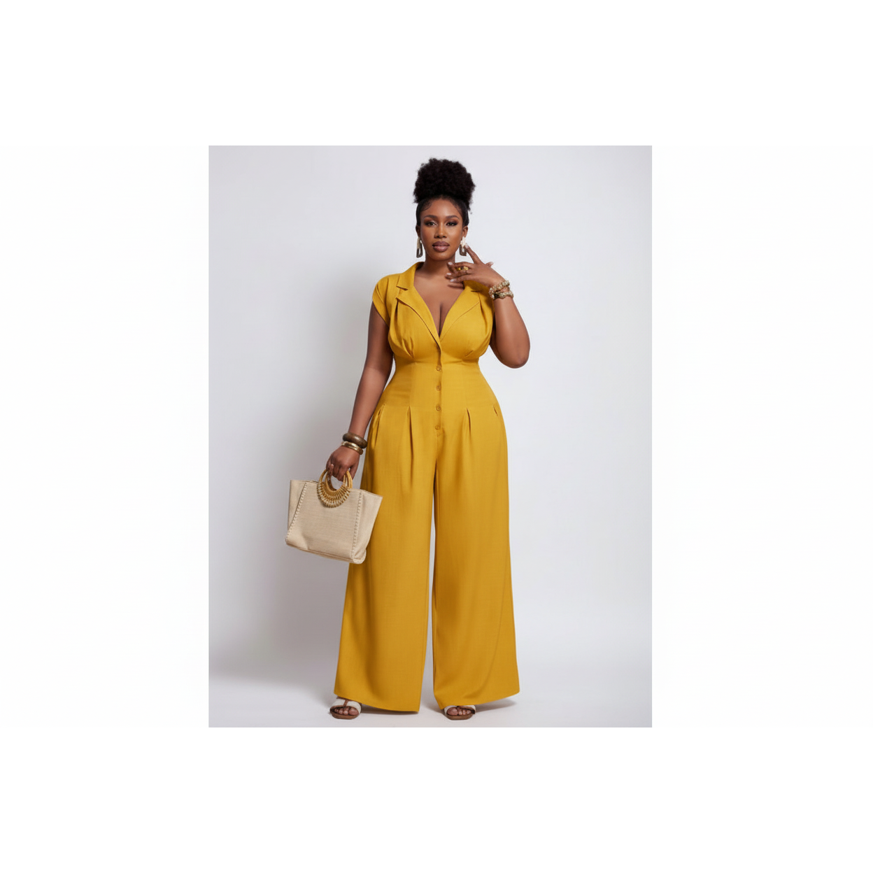 Short Cap Sleeves Wide-Leg Jumpsuit