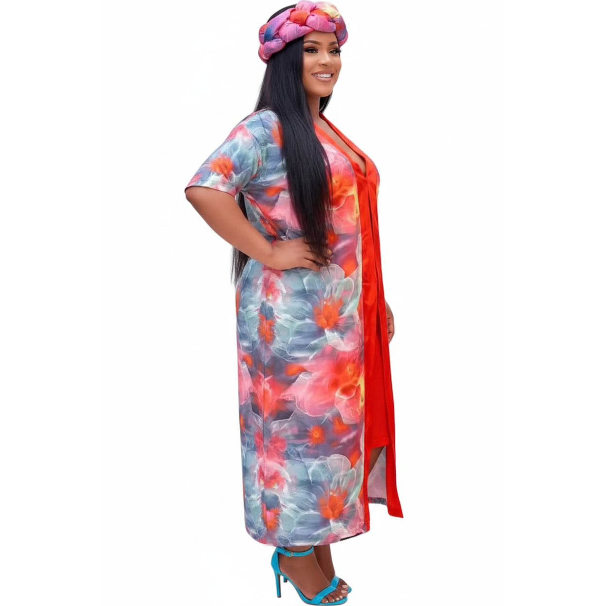 Vibrant Floral Kaftan Maxi Dress