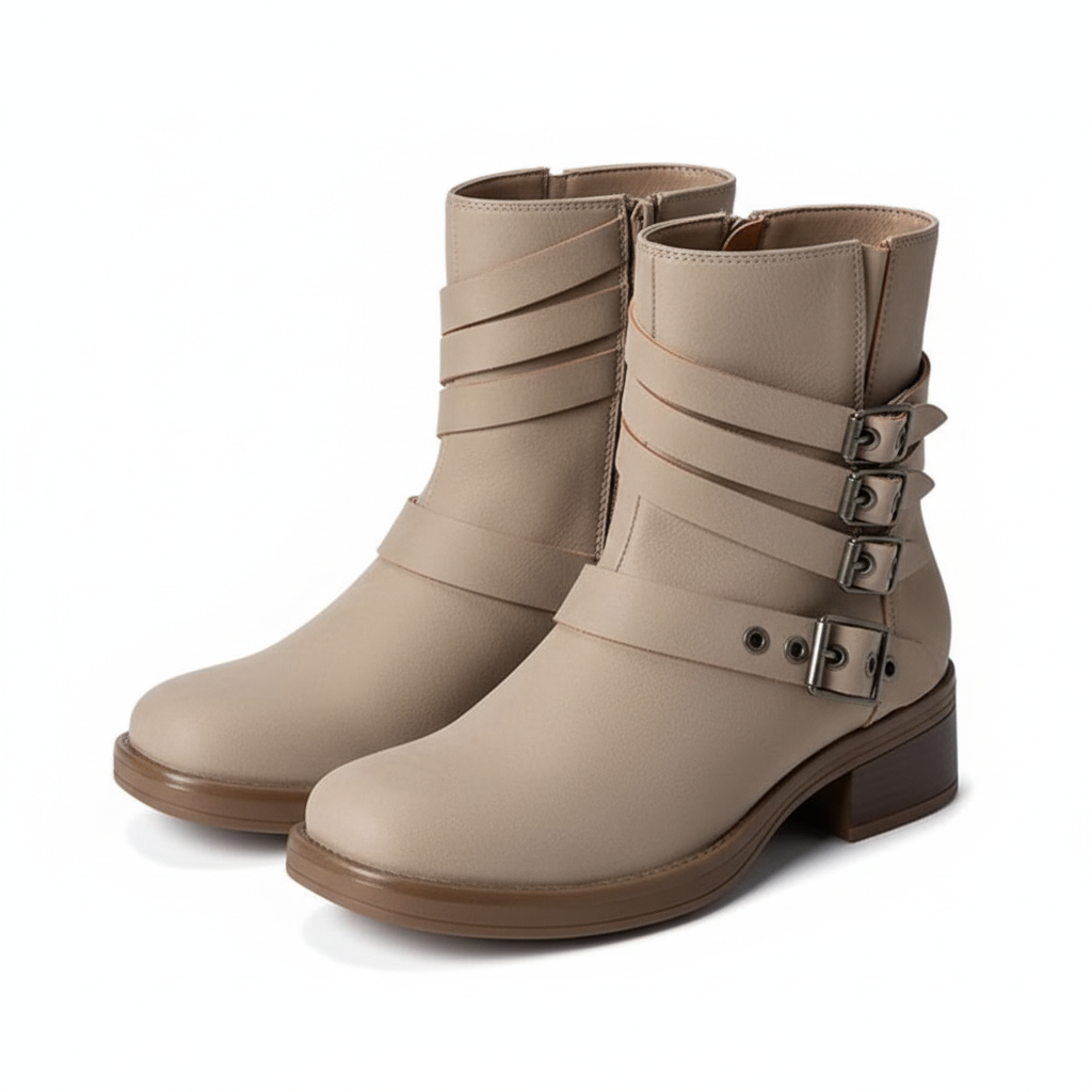 Ladies Multiple Buckled Square Toe Boots