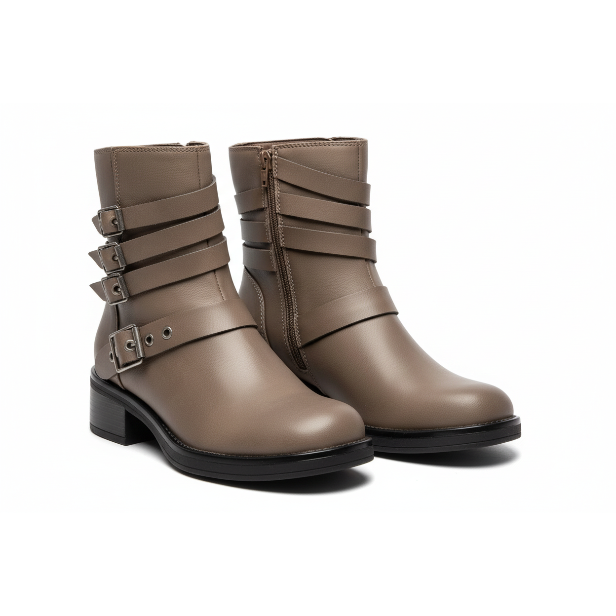 Ladies Multiple Buckled Square Toe Boots