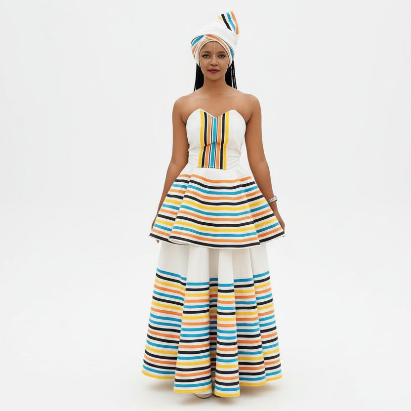 Xhosa African Print Tube Thin Strap Bodycon Maxi Dress