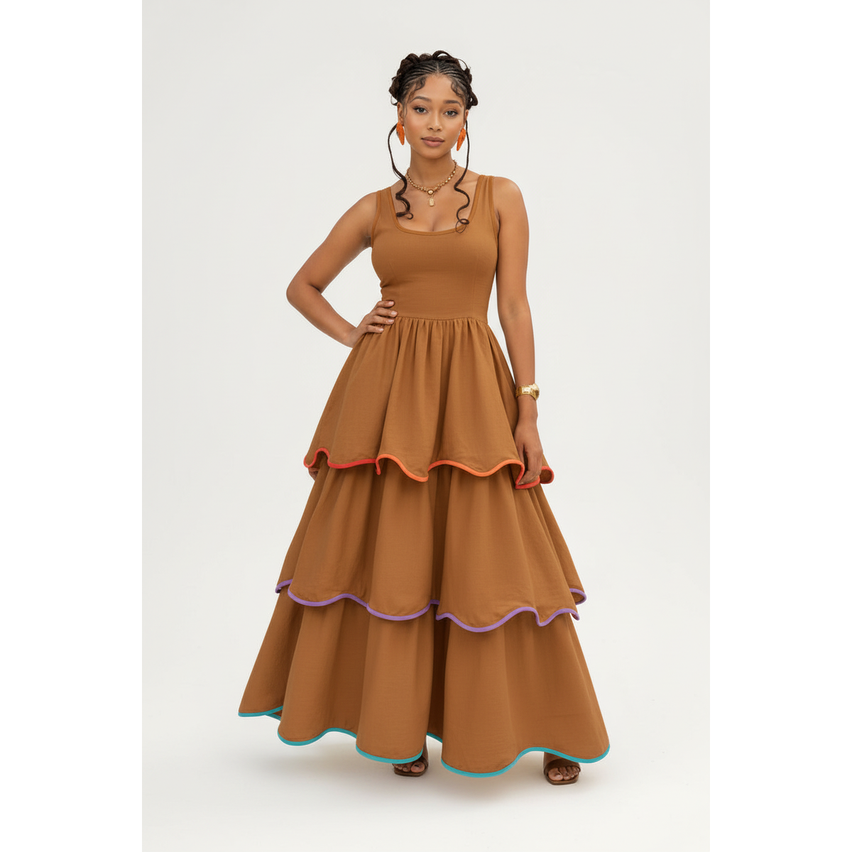 Plus Size Corset Pleated Bodice Sleeveless Gown Maxi Dress