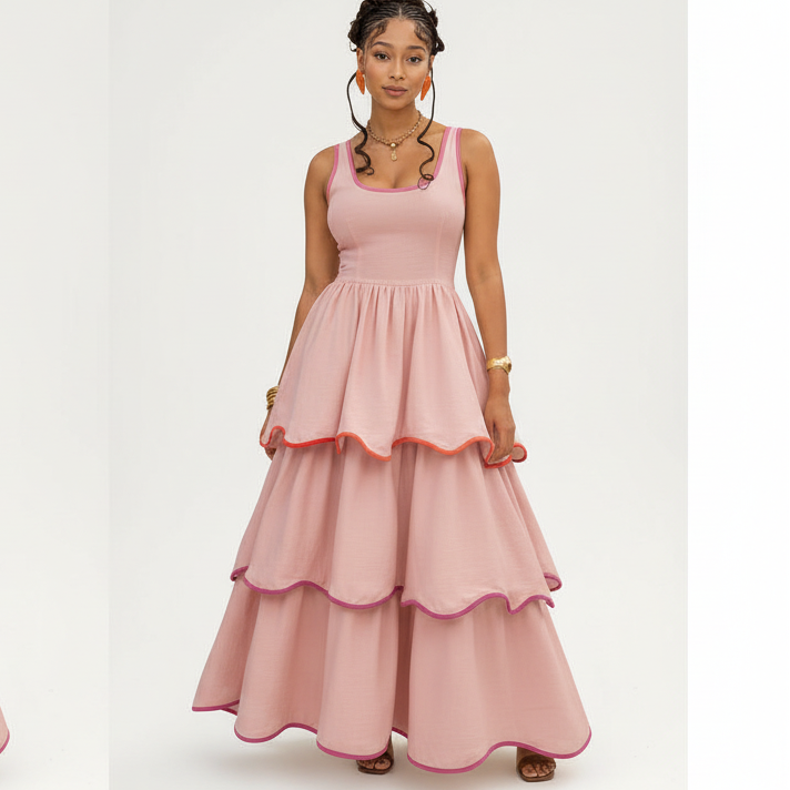 Plus Size Corset Pleated Bodice Sleeveless Gown Maxi Dress