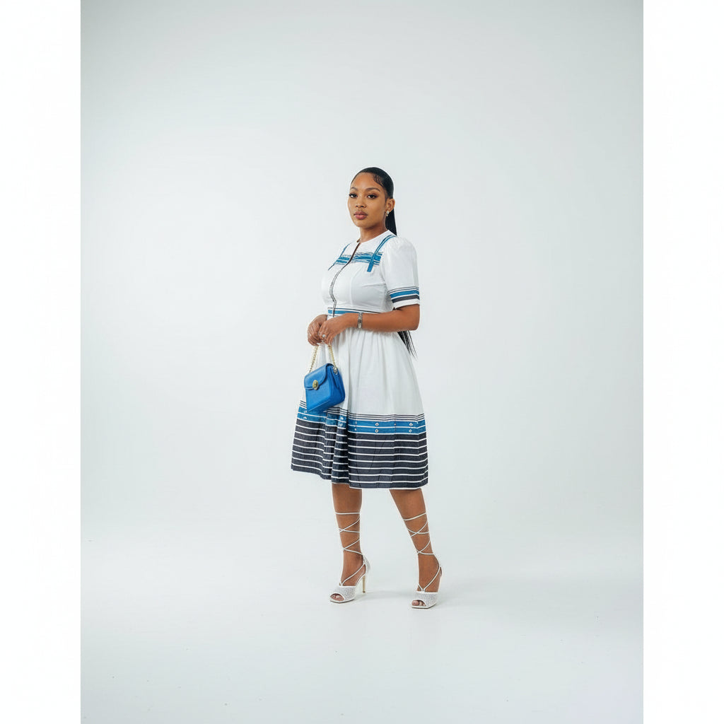 Ankara vneck fringe dress main image 1