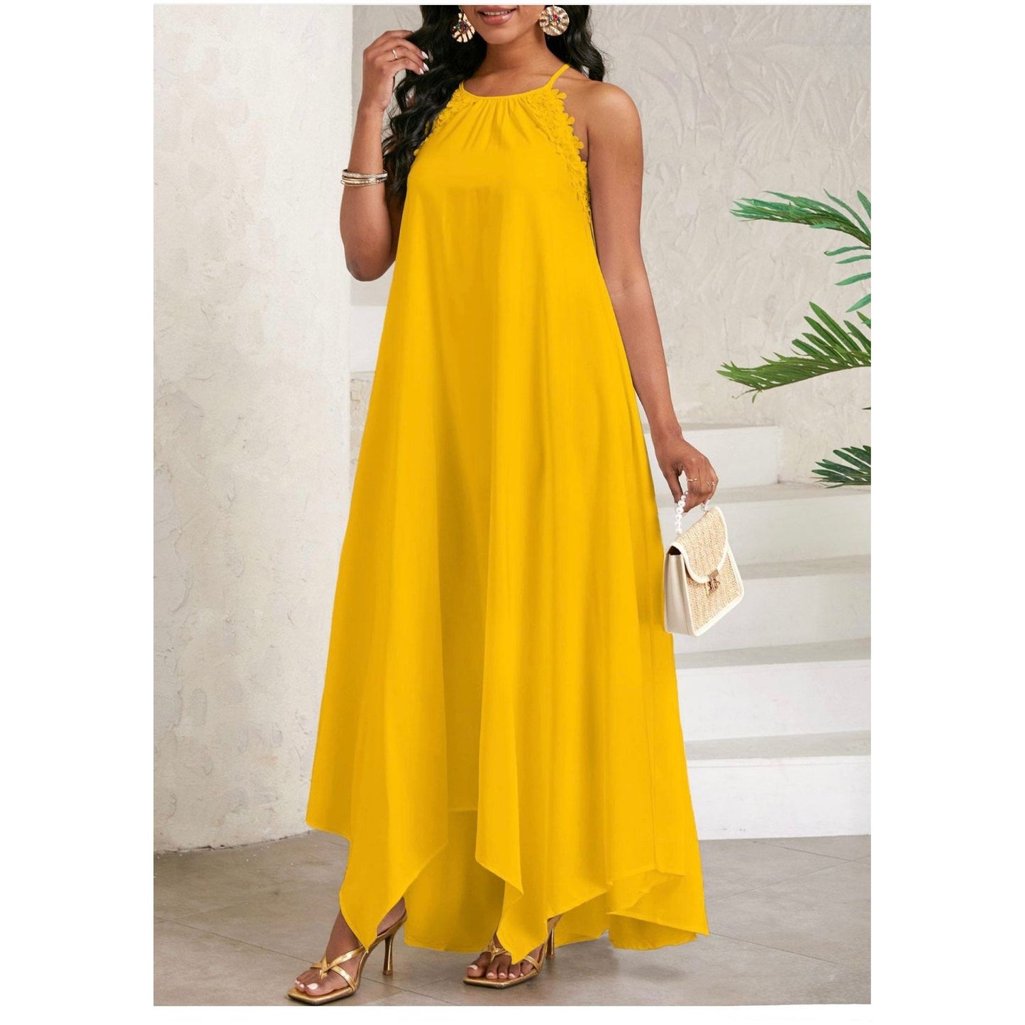 Bow Back Spaghetti Strap Backless Elegant Dress.