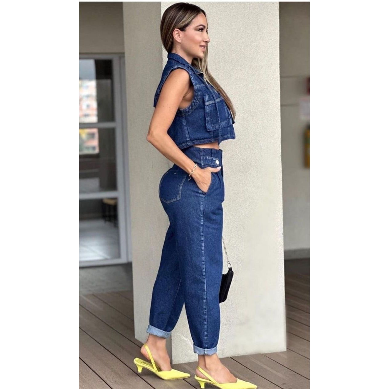 Cargo Crop Denim Vest and Pants set.