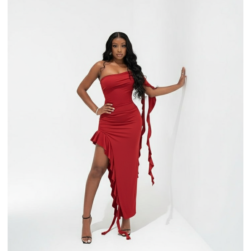 Ruffle Off Shoulder Sexy Bodycon Dress