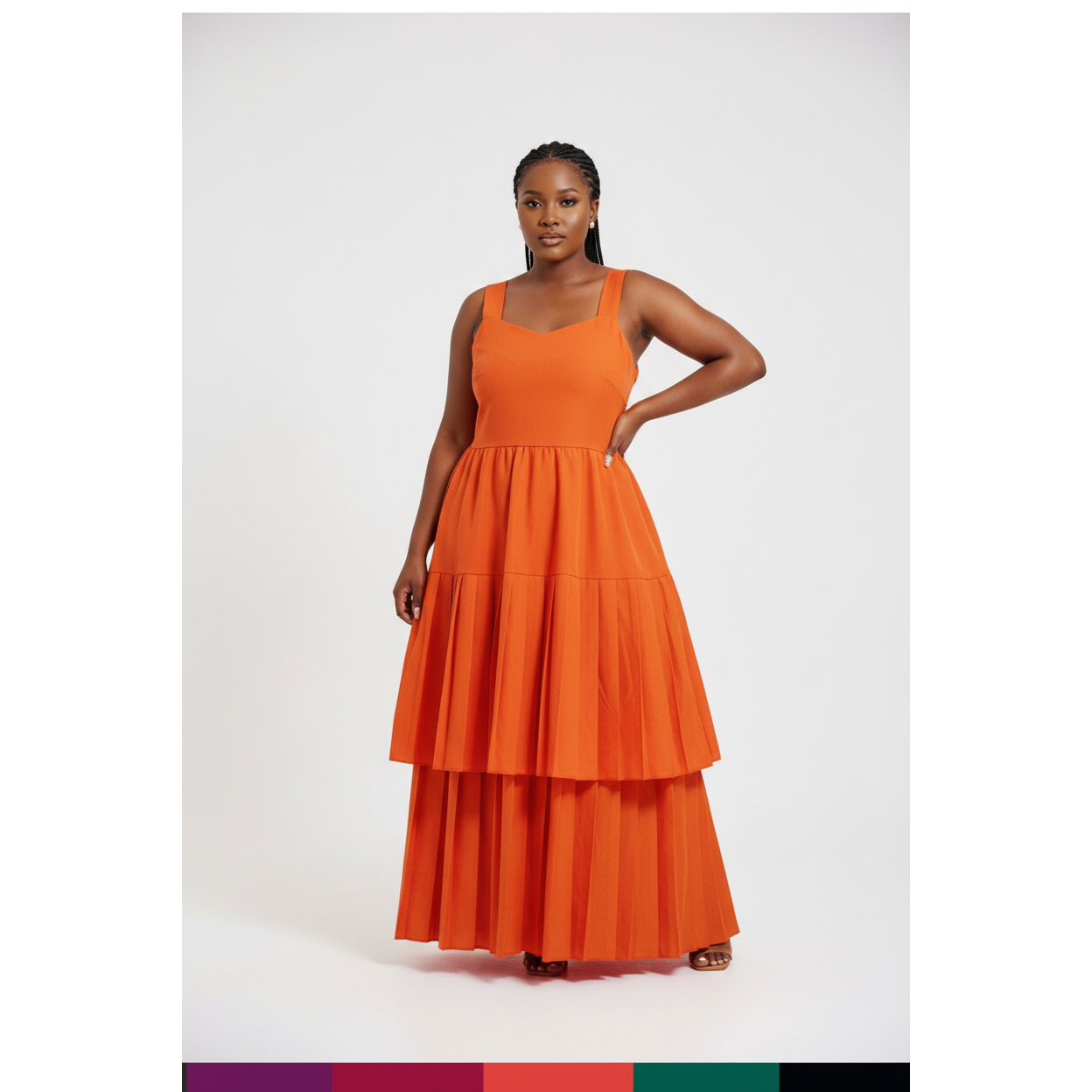 Pleated High Waist Solid Color Dress