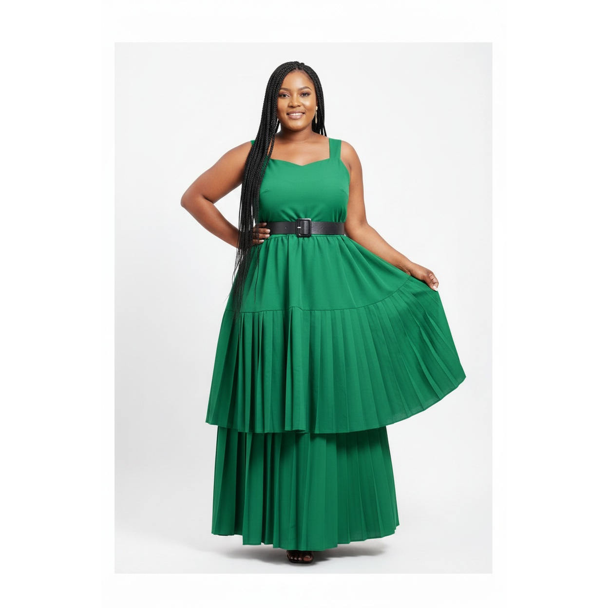 Pleated High Waist Solid Color Dress
