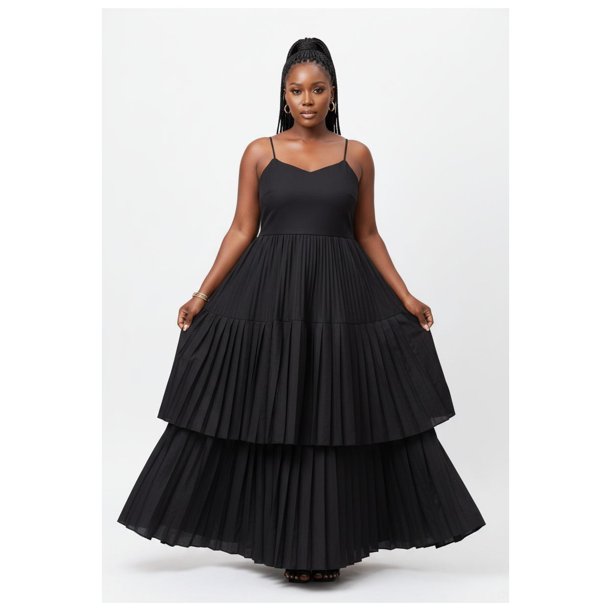 Pleated High Waist Solid Color Dress