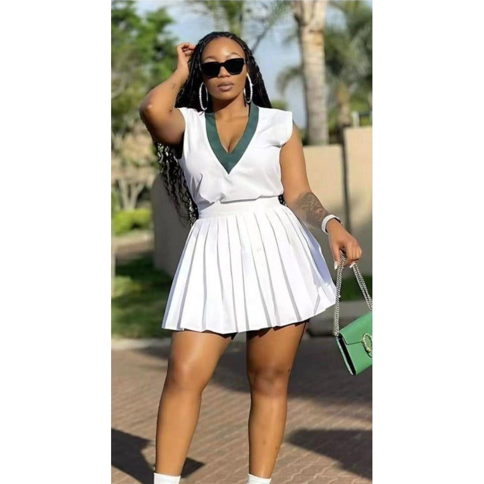 Sleeveless V-Neck Top & Skirt Set