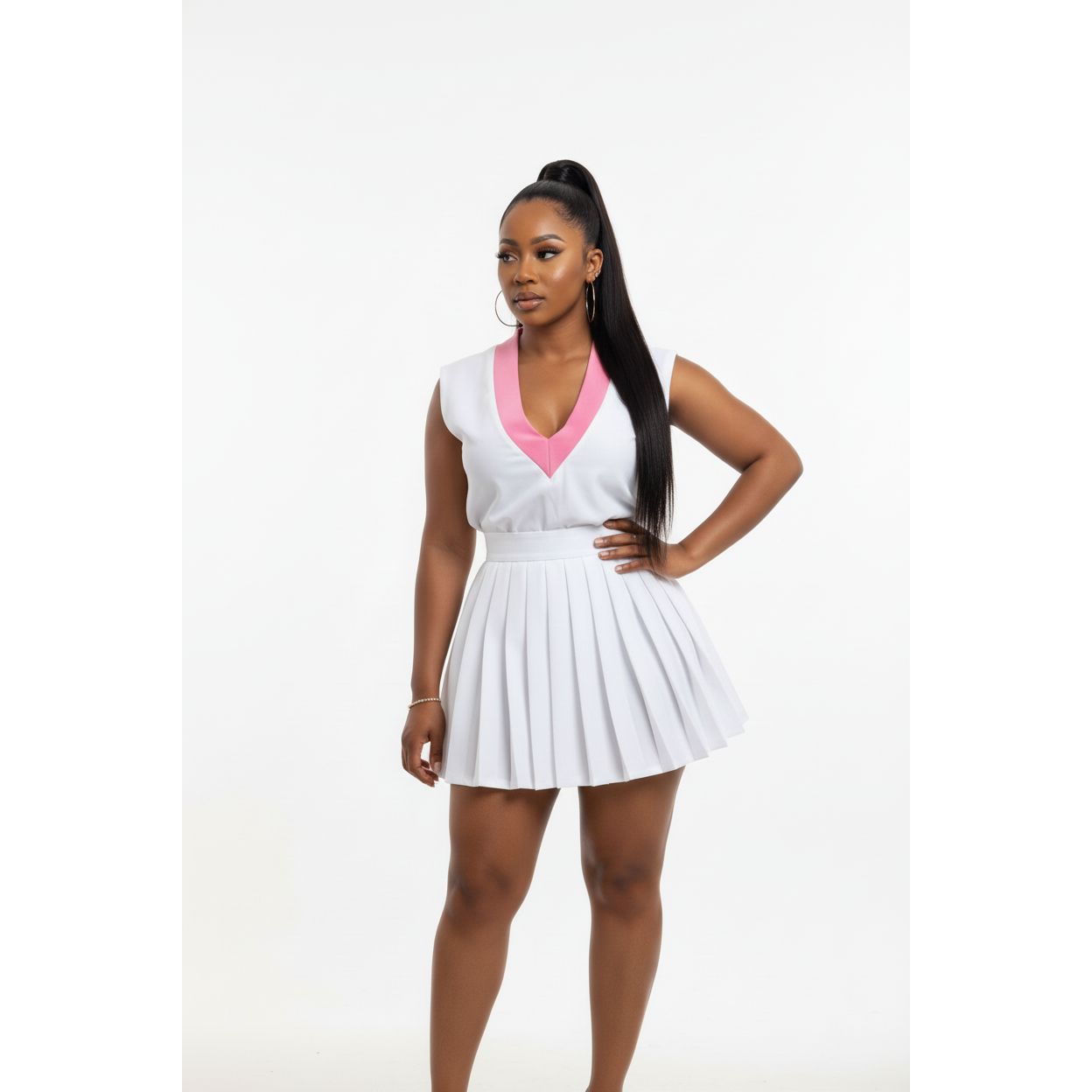 Sleeveless V-Neck Top & Mini Skirt Set