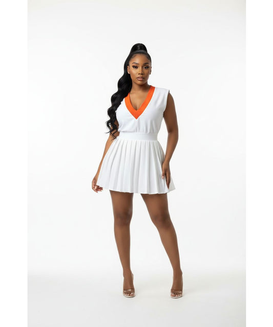 Sleeveless V-Neck Crop Top and High Waisted Skirt Set main image 0