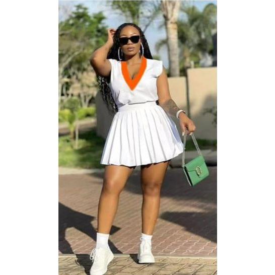 Sleeveless V-Neck Top & Skirt Set