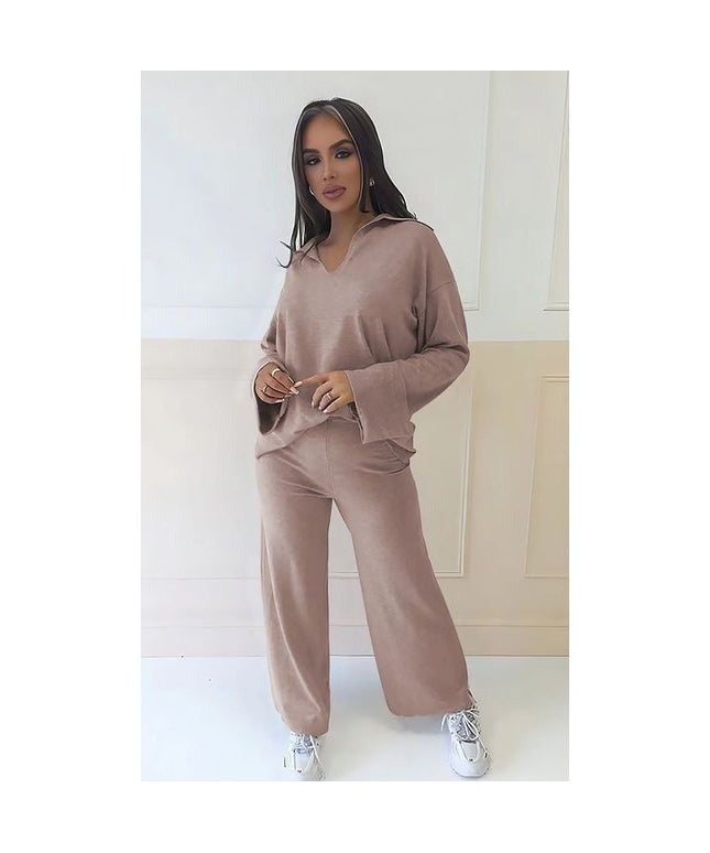 Sexy  Knitted V-Neck Top and Pant Set