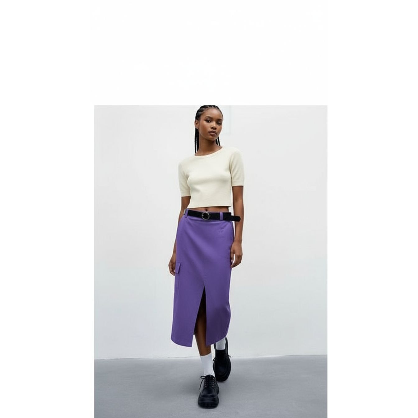 Side Pockets Slit Skirt