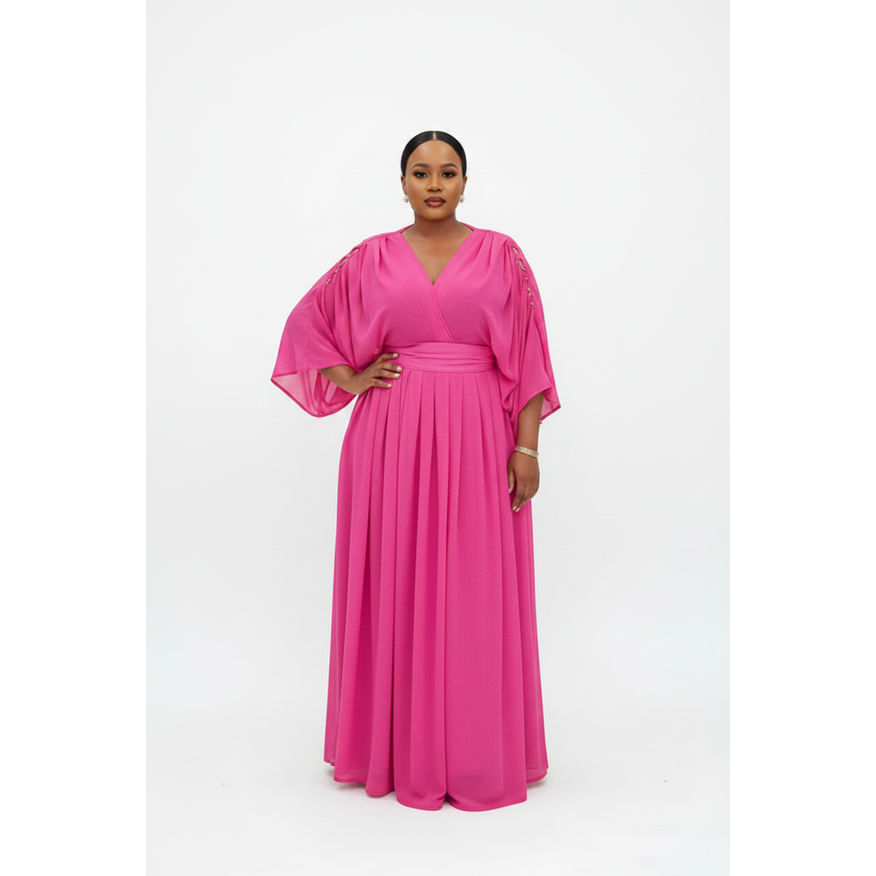 Sexy V-neck Pleated Maxi Dress