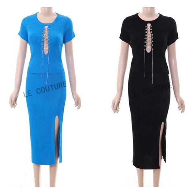 Side Slit Skirt and Round neck Top Set