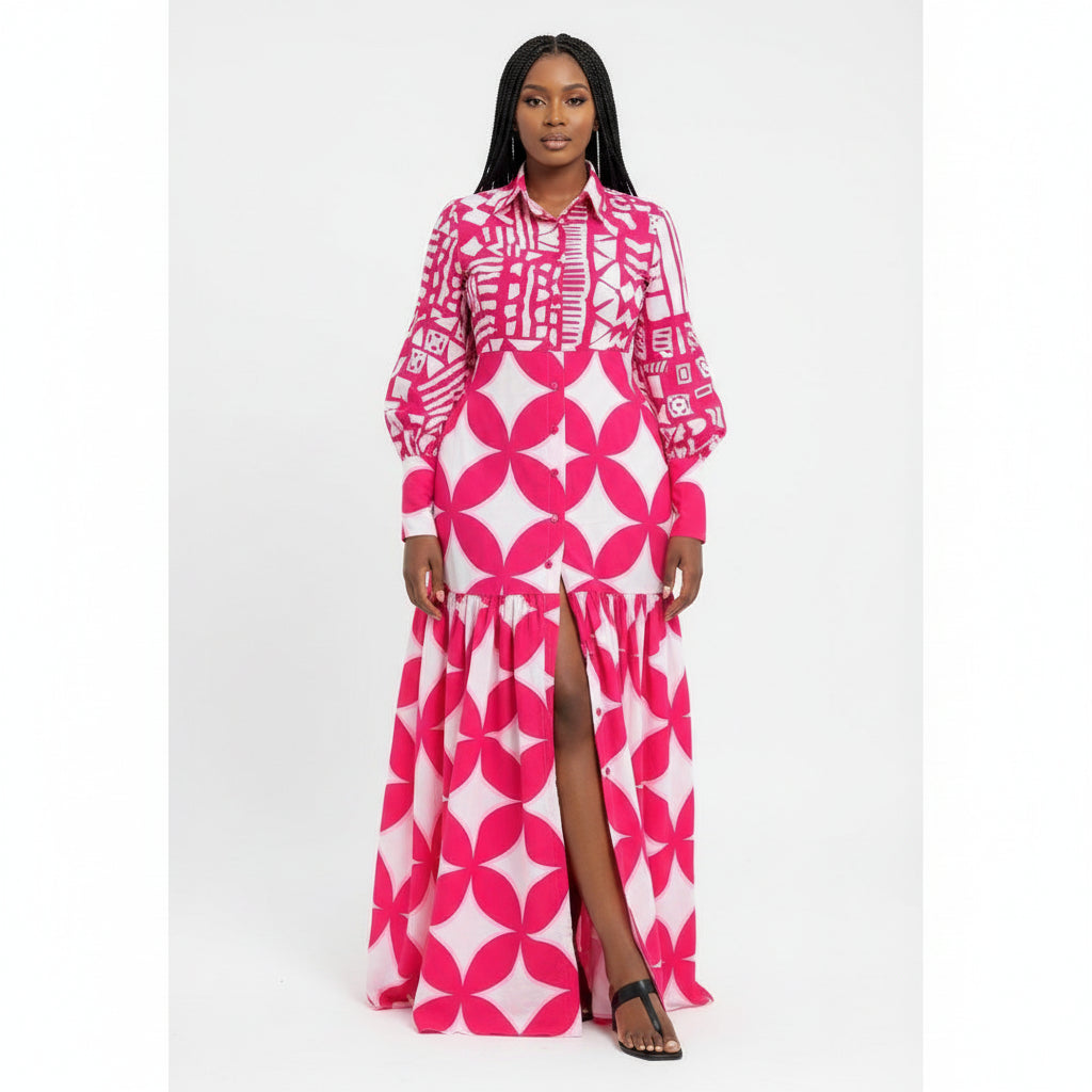 Long Sleeve Buttoned Maxi Dress
