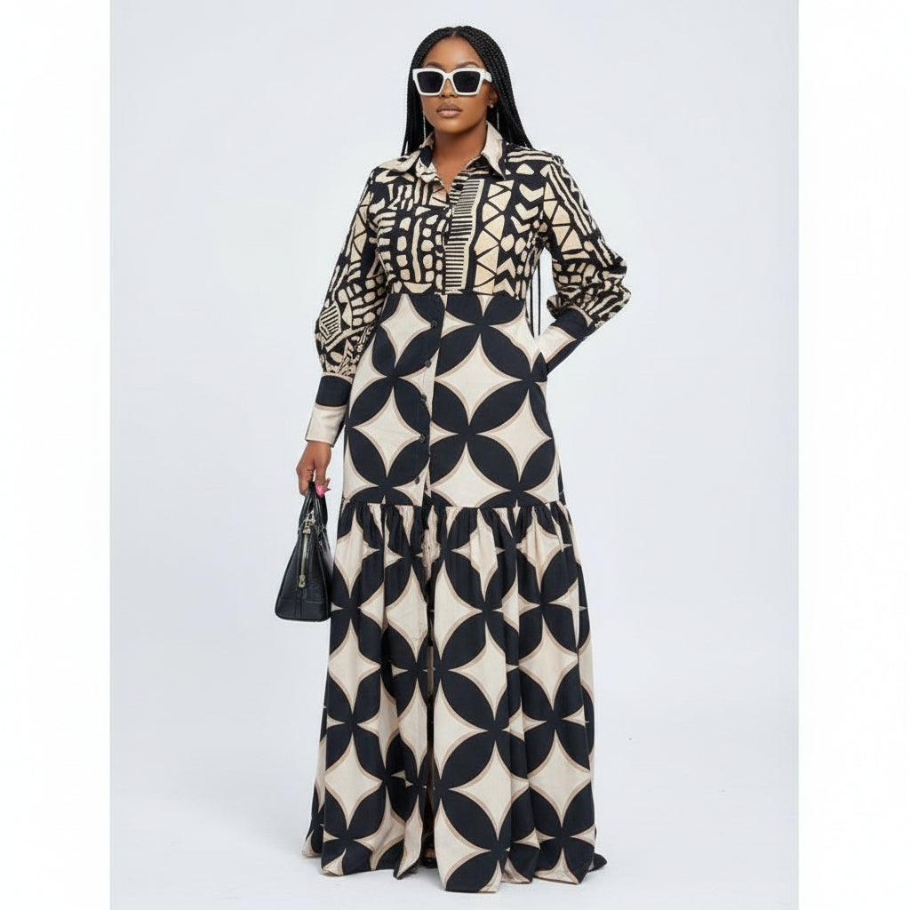 Long Sleeve Buttoned Maxi Dress