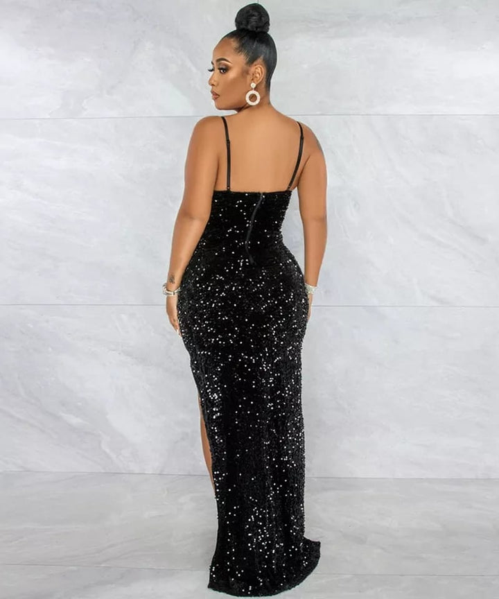 Womens Sequin Tube Top Slit Dress