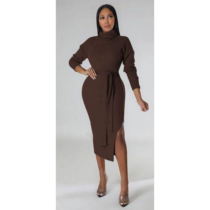 Turtleneck Slit Bodycon Dress