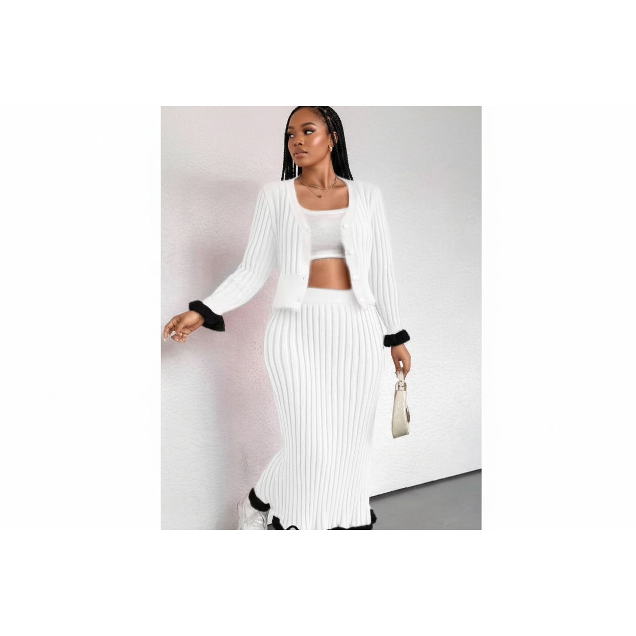 Sexy Knitted Crop Top and Skirt Set