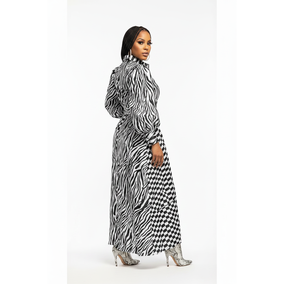 Vintage Geometric Slit Maxi Dress