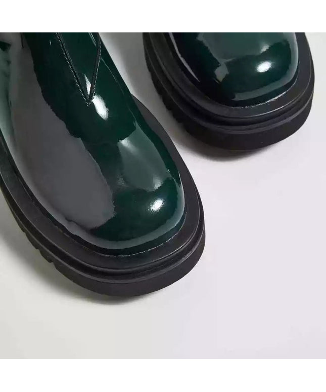 Leather Platform Flat Short Boots
