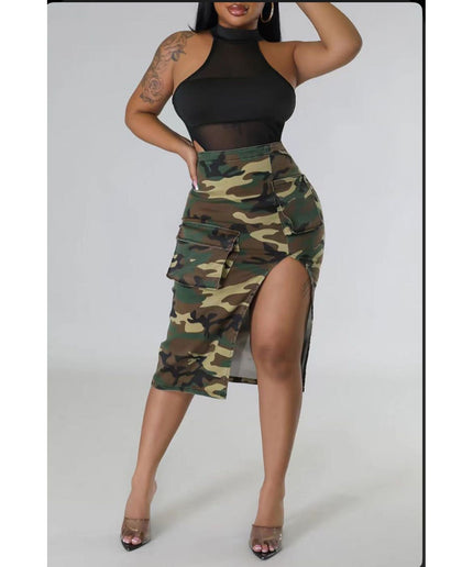Camouflage Side Slit Cargo Skirt