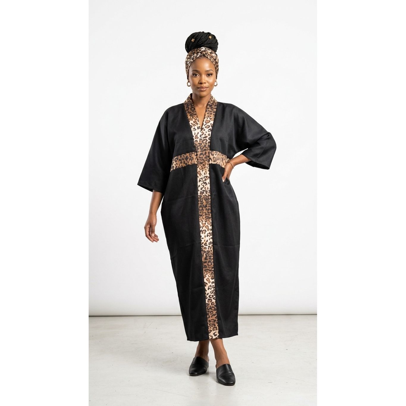 African Leopard Print Kaftan Maxi Dress with Duke