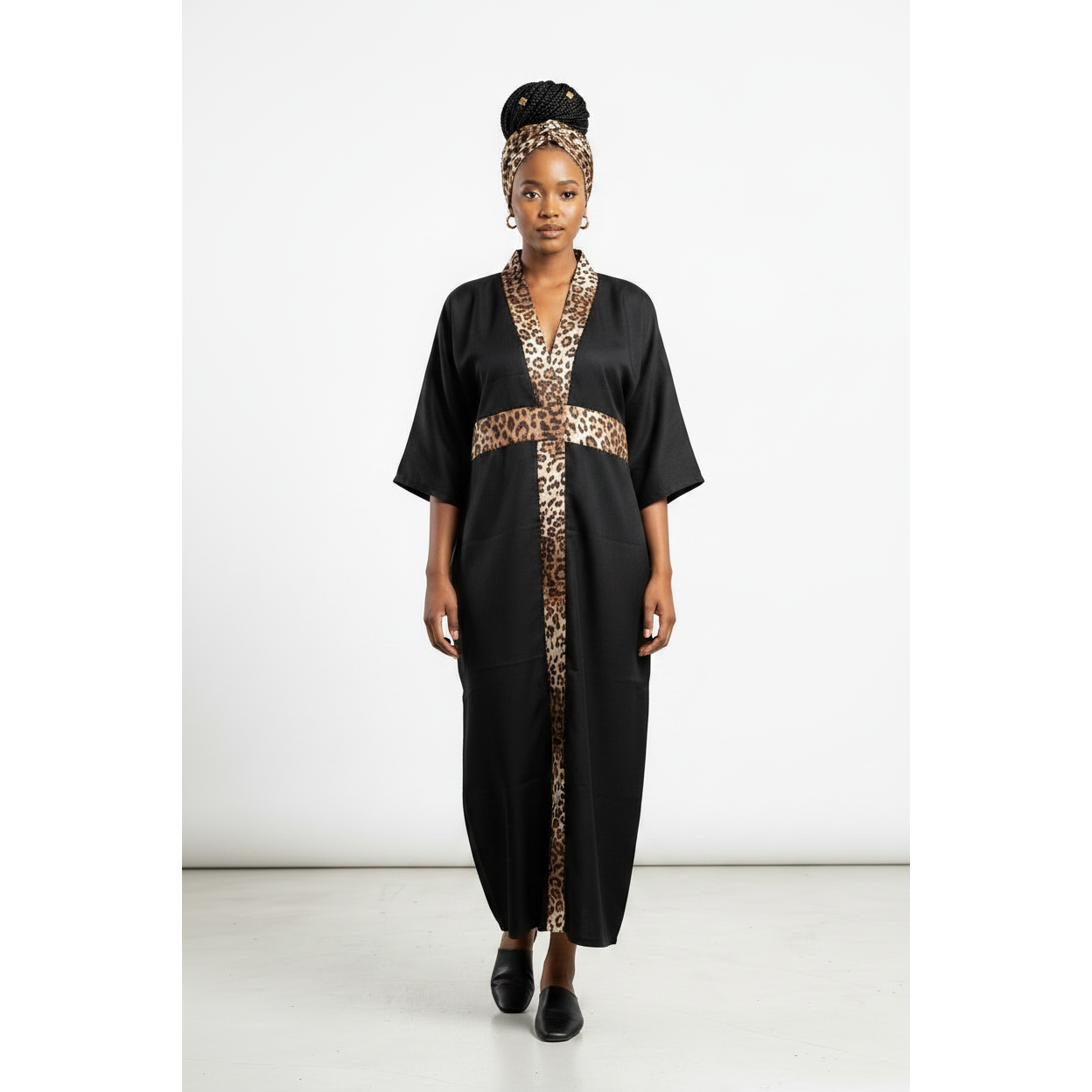 African Leopard Print Kaftan Maxi Dress with Duke