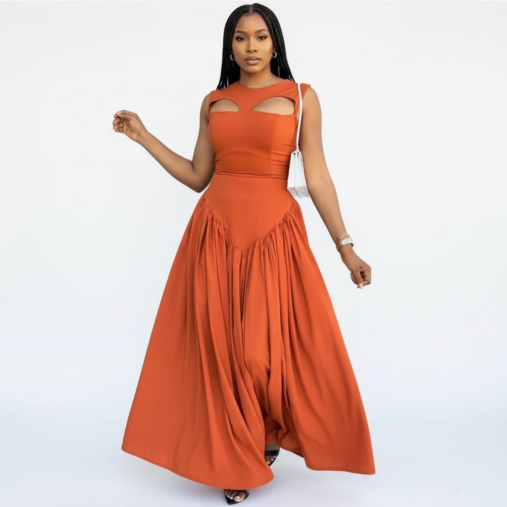 Sleeveless Hollow-Out Maxi Long Dress.