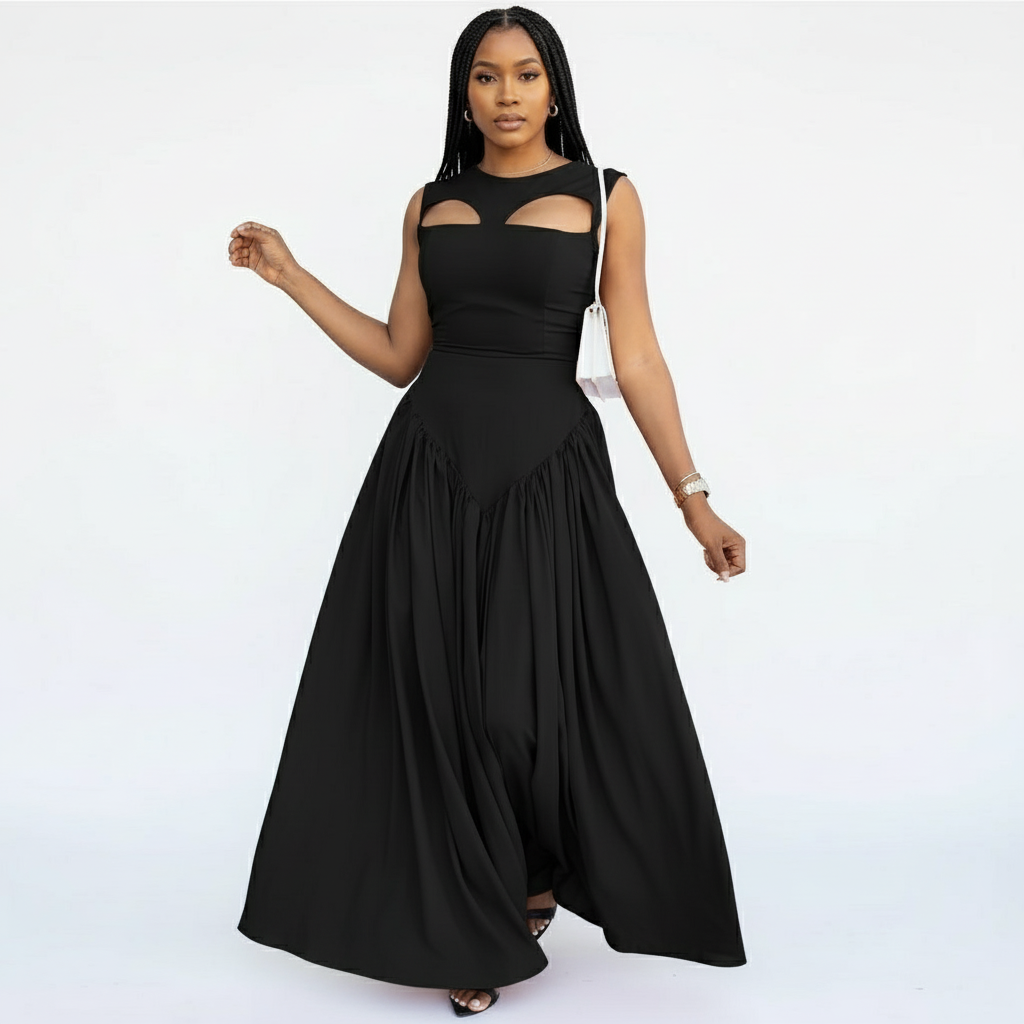 Sleeveless Hollow-Out Maxi Long Dress.