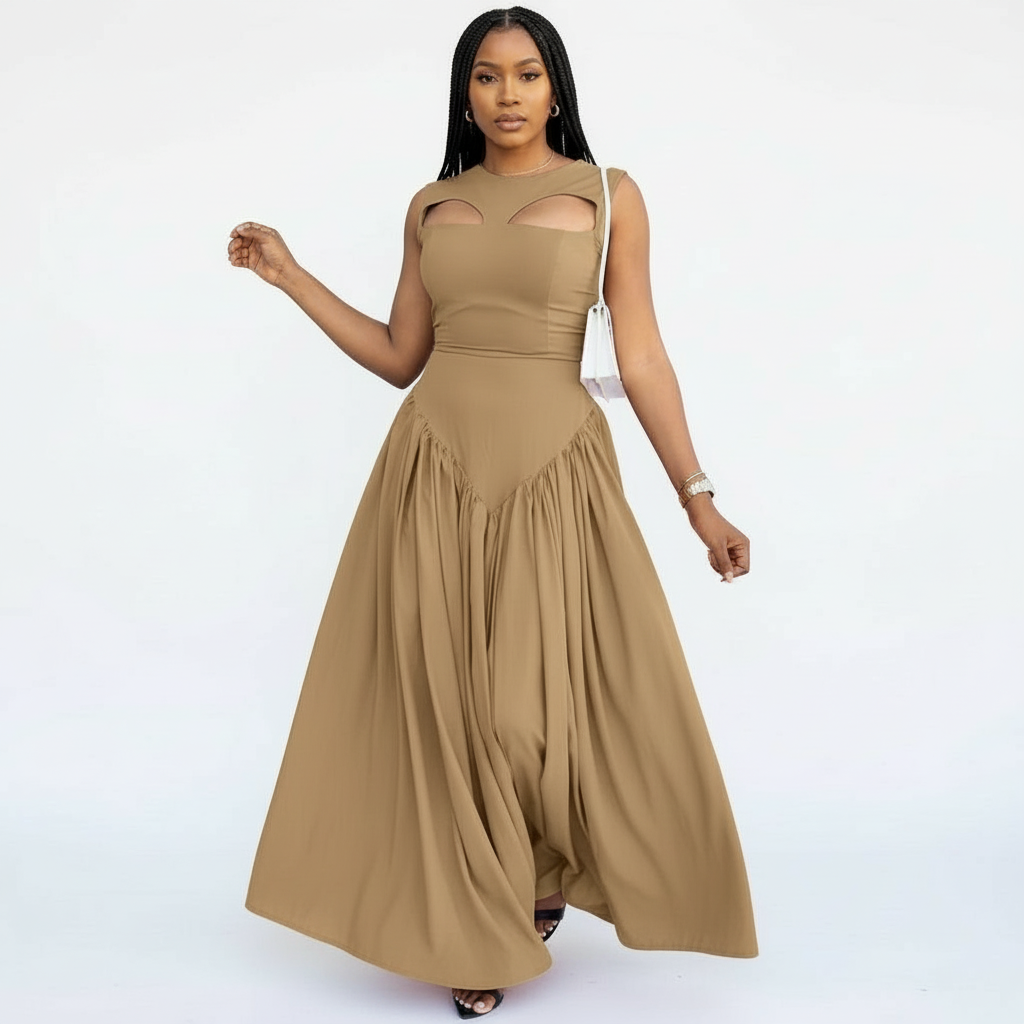 Sleeveless Hollow-Out Maxi Long Dress.