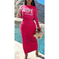Solid Color Dress and Printed Crop Top Set