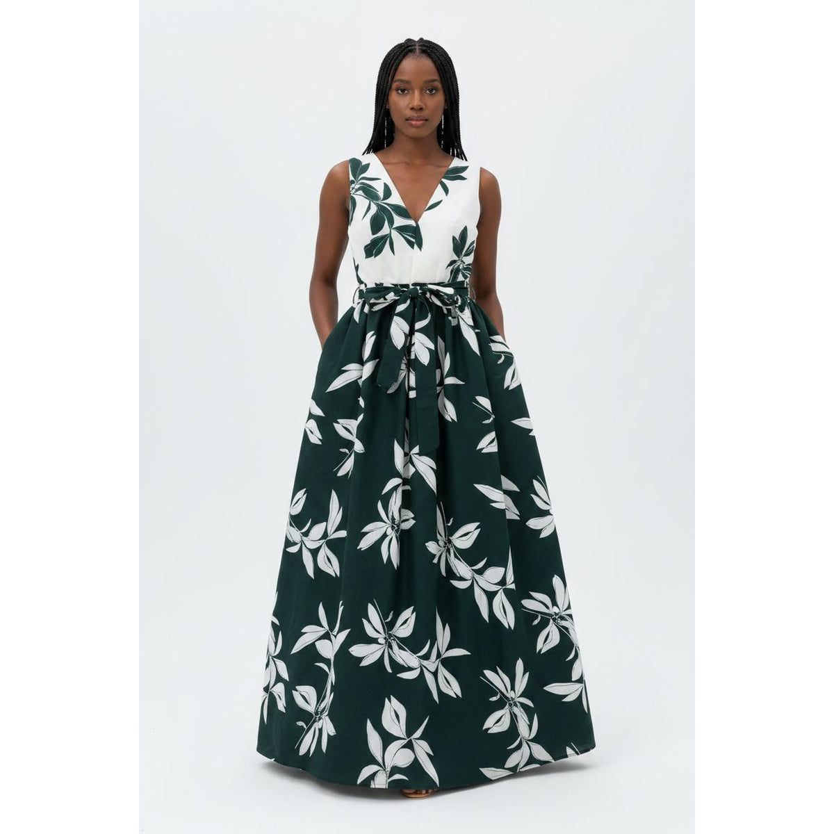 Midnight Botanical Belted Maxi Dress