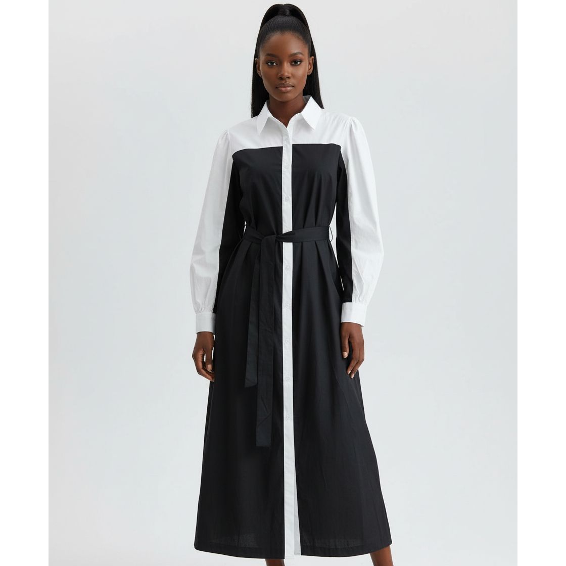 Women's Linen Collar Midi Dress